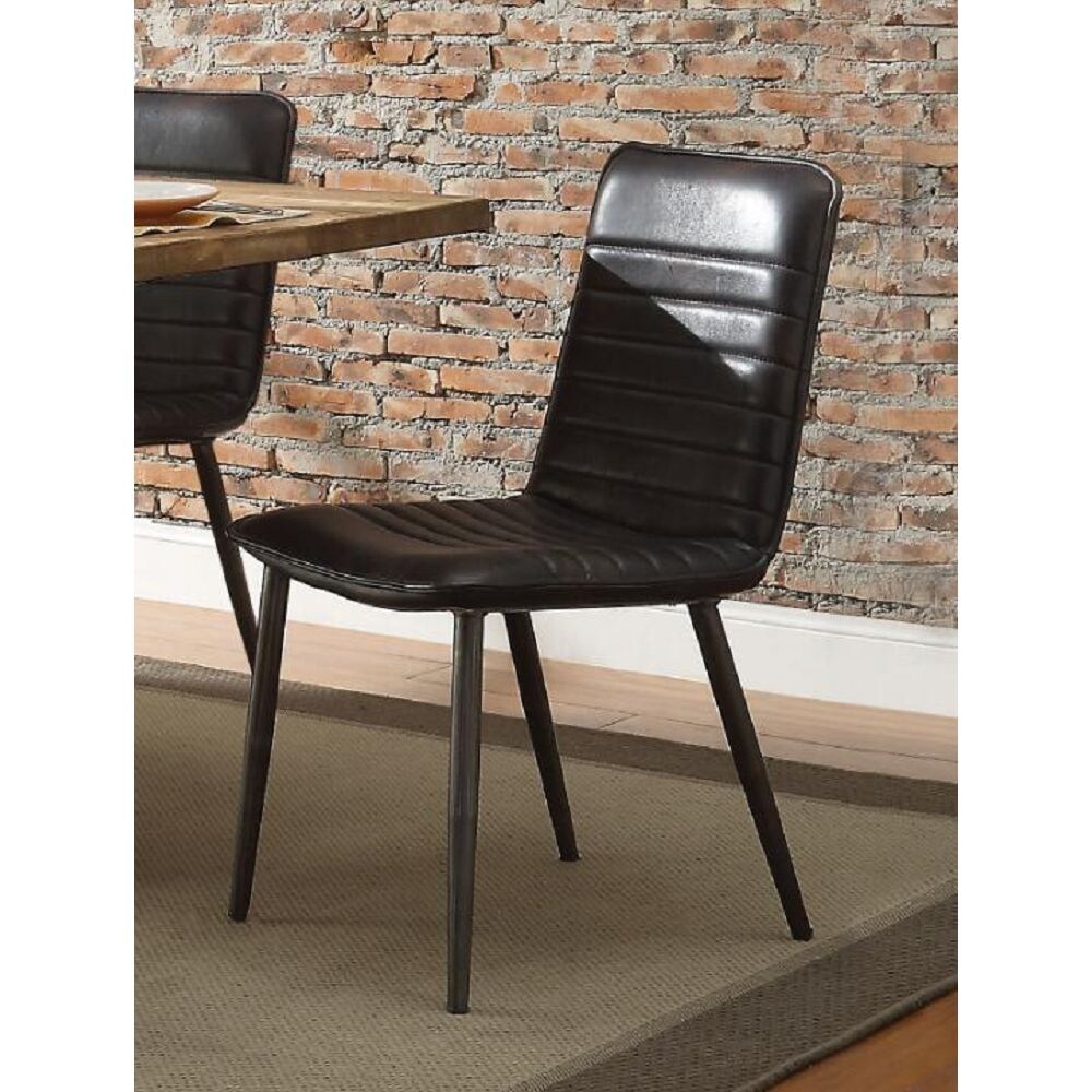 Hosmer Side Chair (Set 2) with Metal Tapered Leg  Black Top Grain Leather