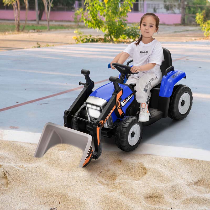 12V Kids Ride On Excavator Digger with Digging Bucket, Battery Powered Electric Tractor RC Construction Vehicle