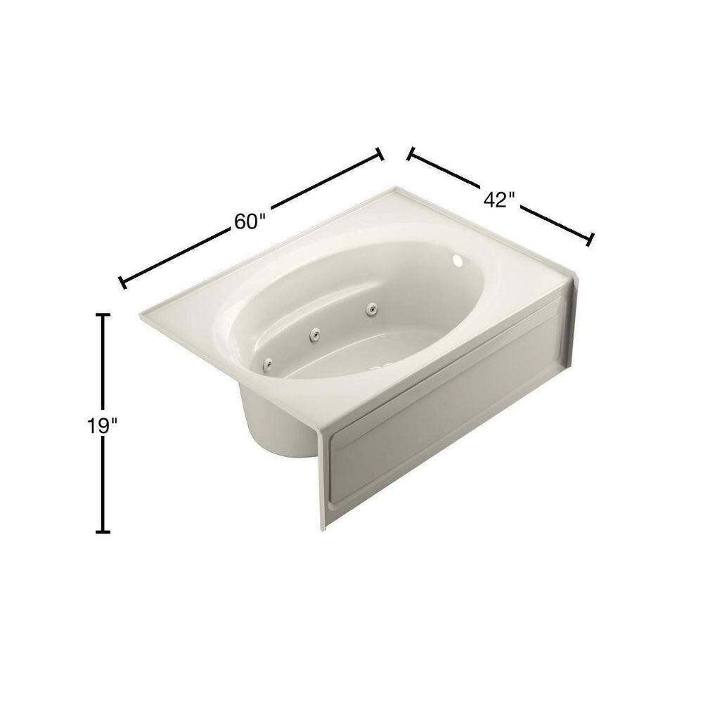 JACUZZI PROJECTA 60 in. x 42 in. Acrylic Right Drain Oval in Rectangle Alcove Whirlpool Bathtub with Heater in Oyster R4S6042WRL1HXY