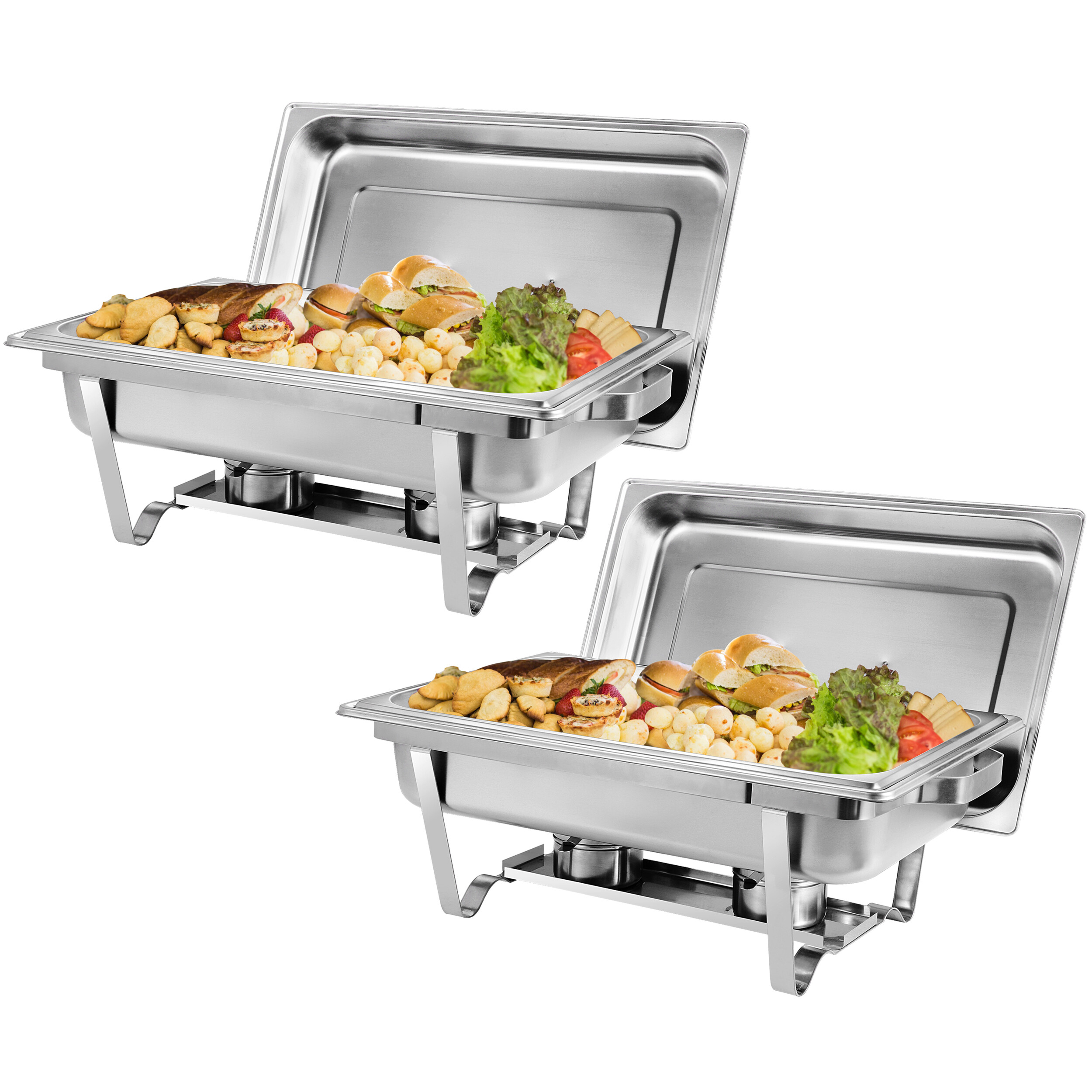 SuperDeal 2 Pack Stainless Steel Chafing Dishes Rectangular 8 Quart Buffet Tray Silver