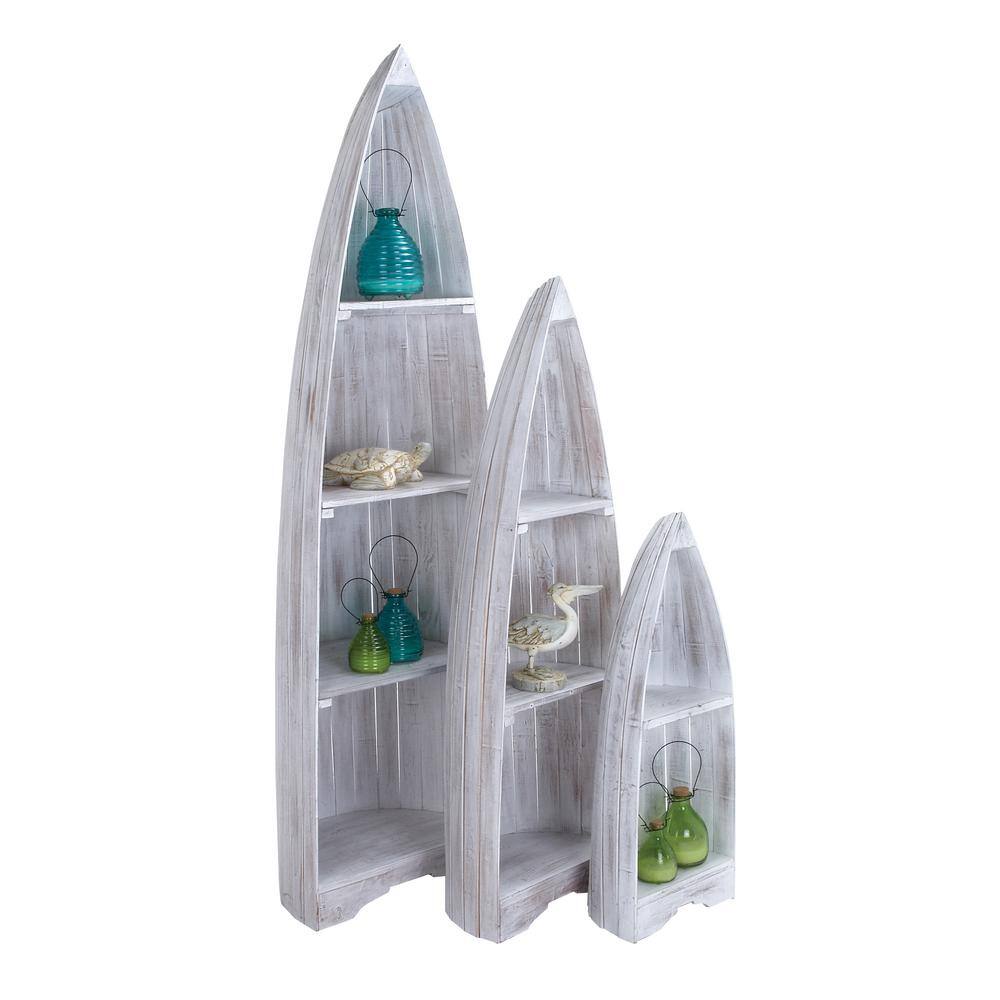 Litton Lane 6 Shelves Wood Stationary White Boat Slatted Wood Shelving Unit (Set of 3) 37745