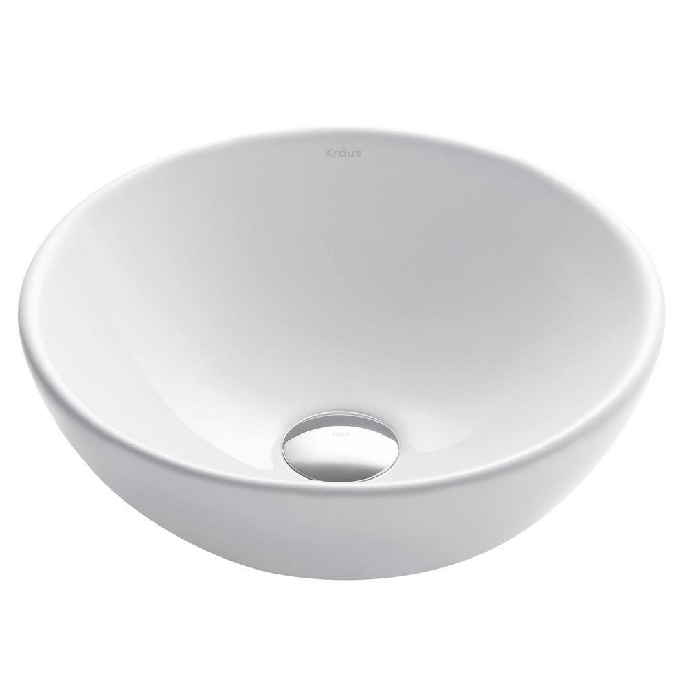 KRAUS Elavo Small Round Ceramic Vessel Bathroom Sink in White KCV-341