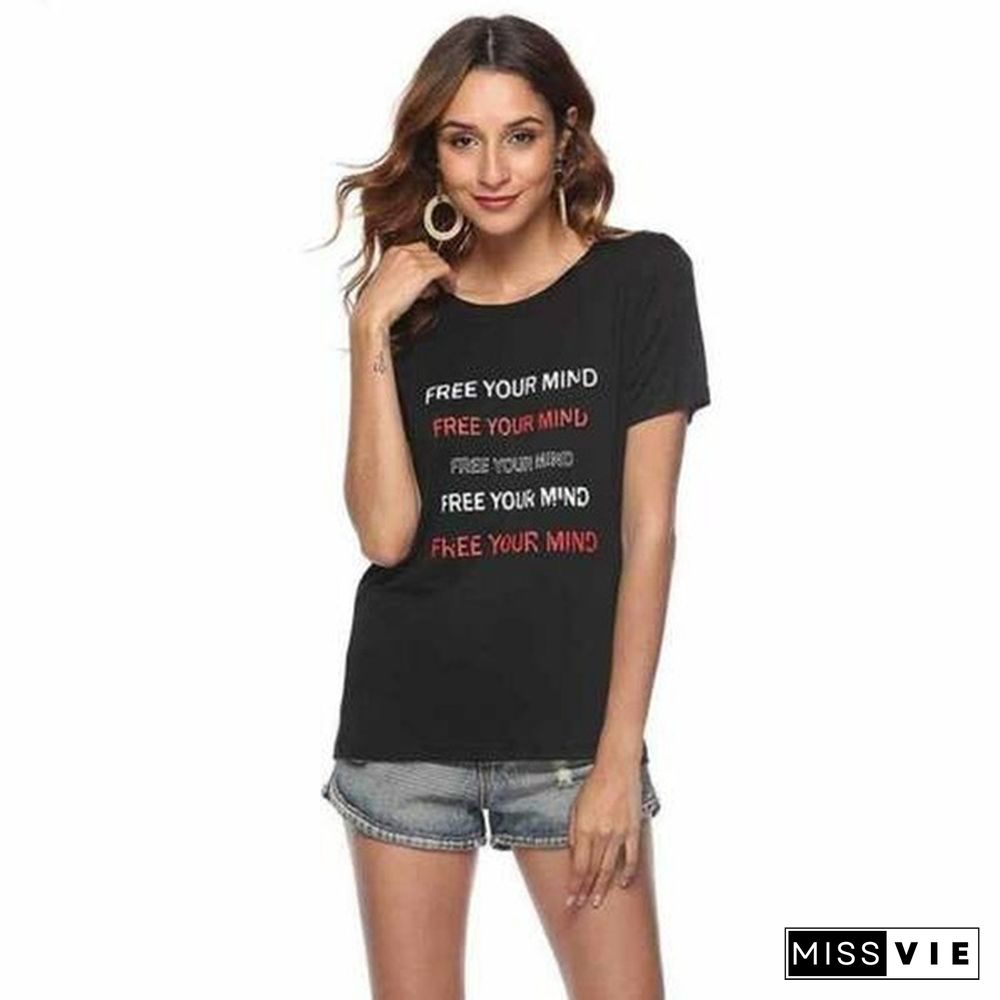 Letters Print T-shirt Women Summer Short Sleeve O-Neck Top Tees Casual T Shirt