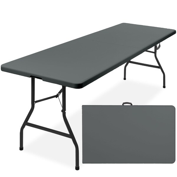 8ft Plastic Folding Table，Indoor Outdoor Heavy Duty Portable w/Handle，Lock for Picnic，Party，Pong，Camping