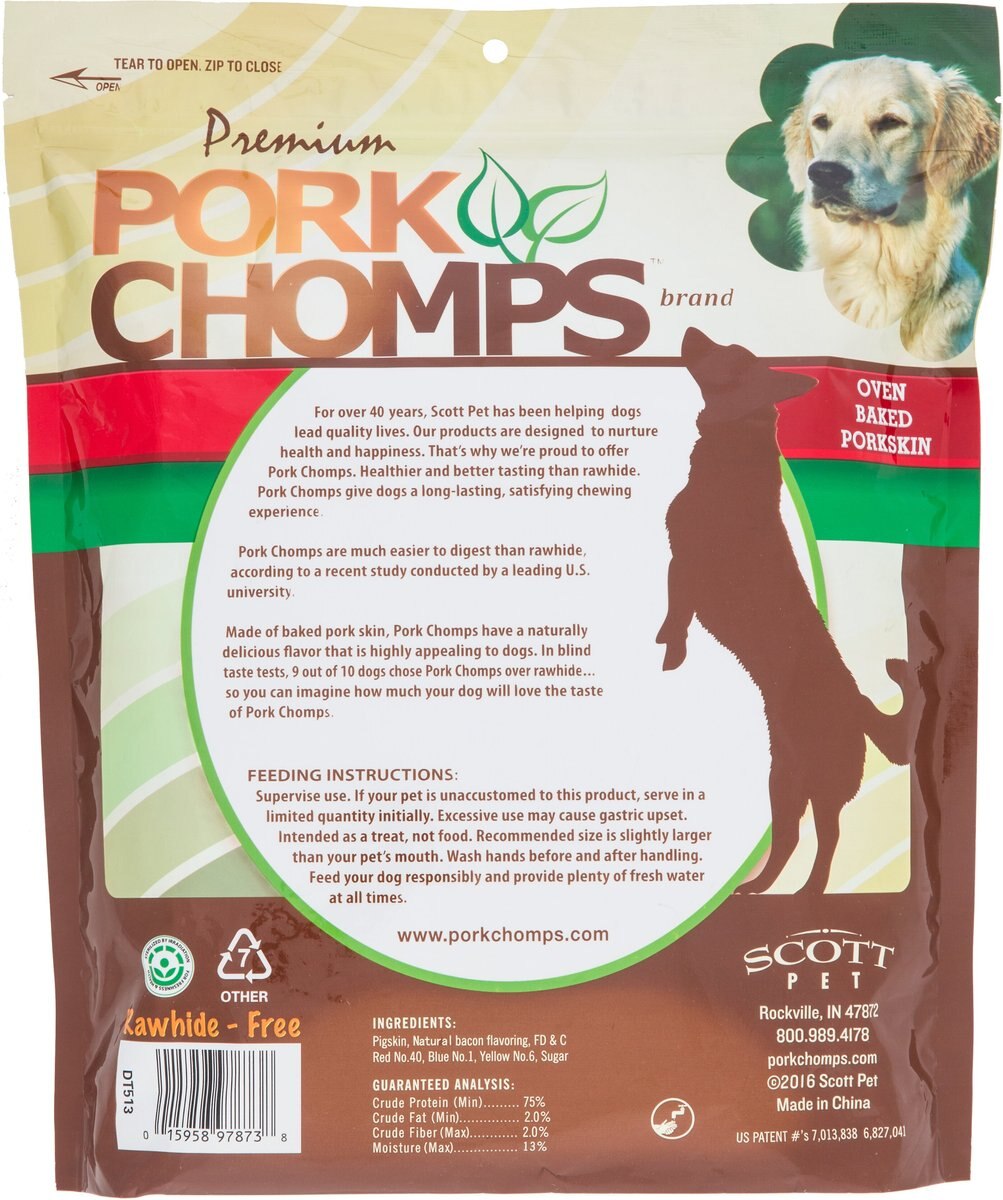 Premium Pork Chomps Bacon Flavor Knotz Dog Treats， 10 - 11 in， 4 count