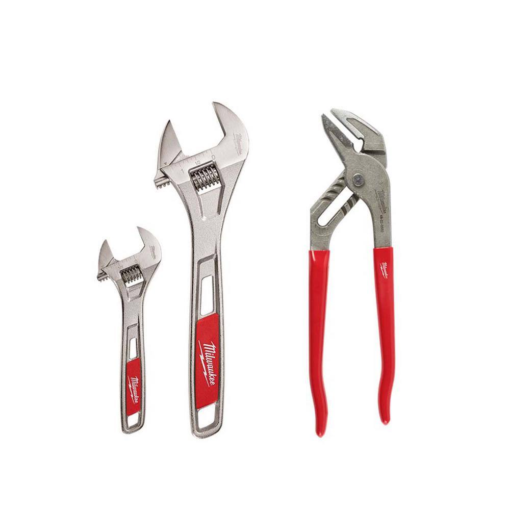 MW 6 in. and 10 in. Adjustable Wrench with 10 in. Smooth Jaw Plier (3-Pieces) 48-22-7400-48-22-6550