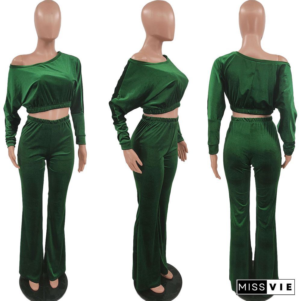 Casual Long-sleeved Bat Top Flared Pants Suit