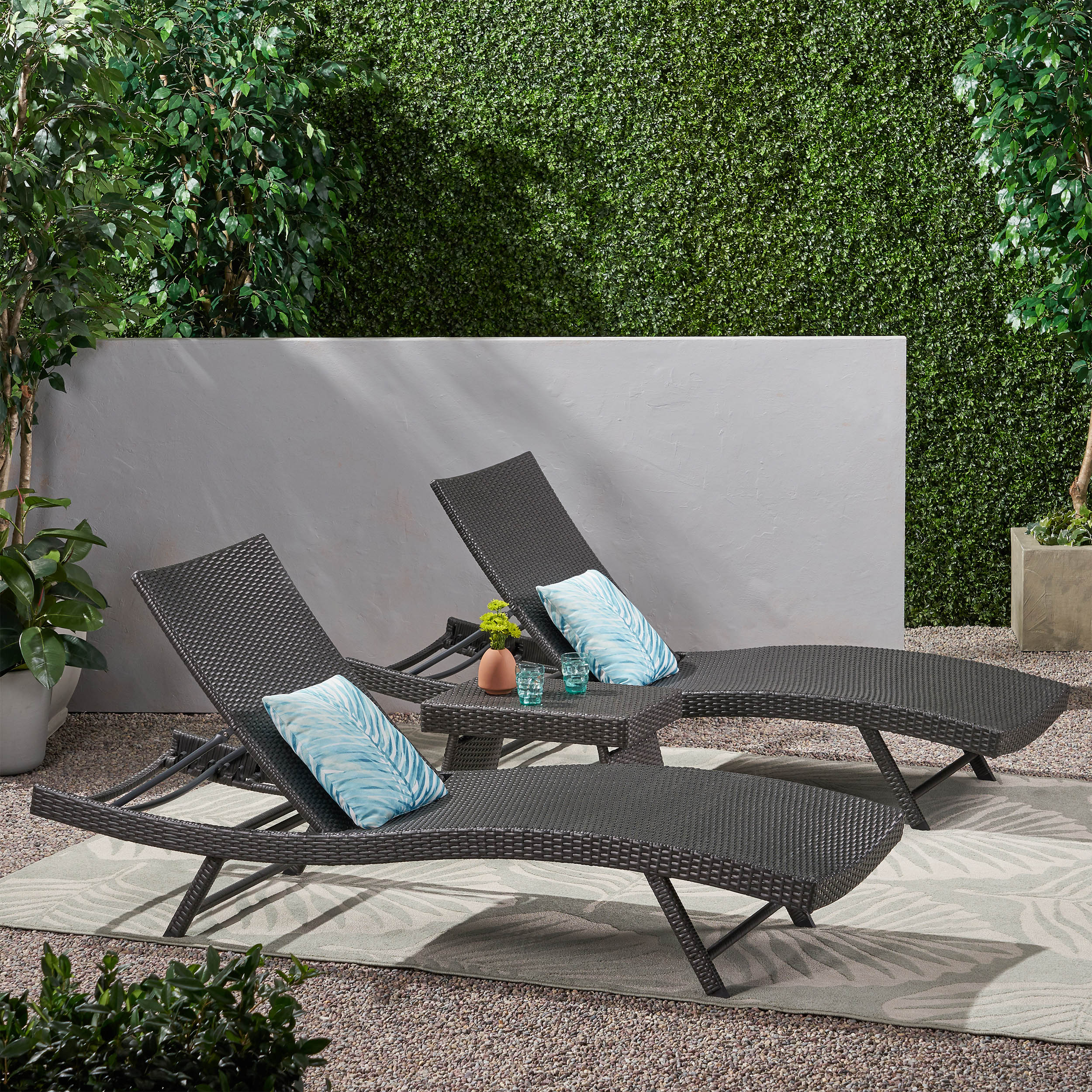 Eliana Outdoor 3 Piece Wicker Chaise Lounge Set