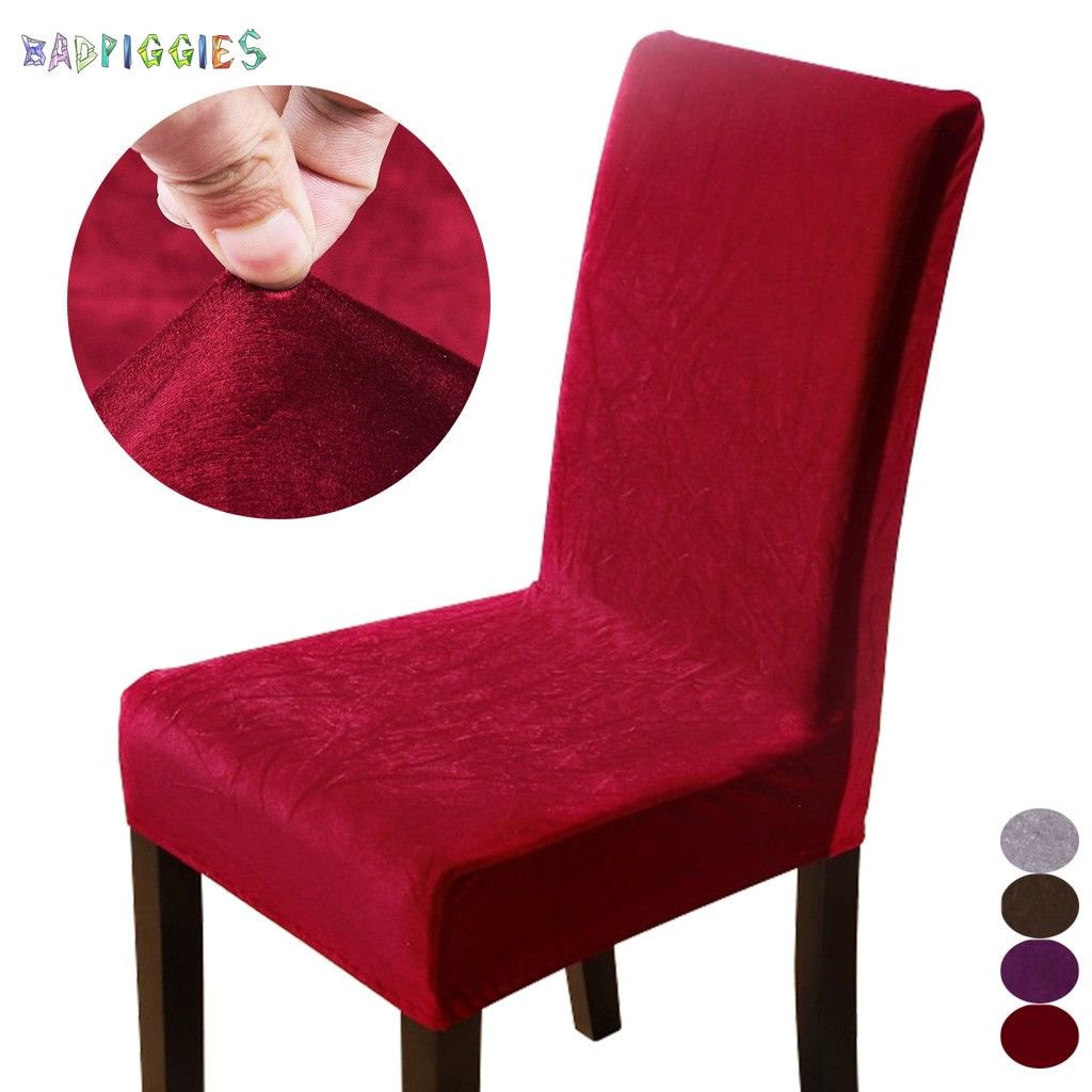 BadPiggies 1 Pack Velvet Stretch Dining Room Chair Covers Soft Removable Dining Chair Slipcovers,Red