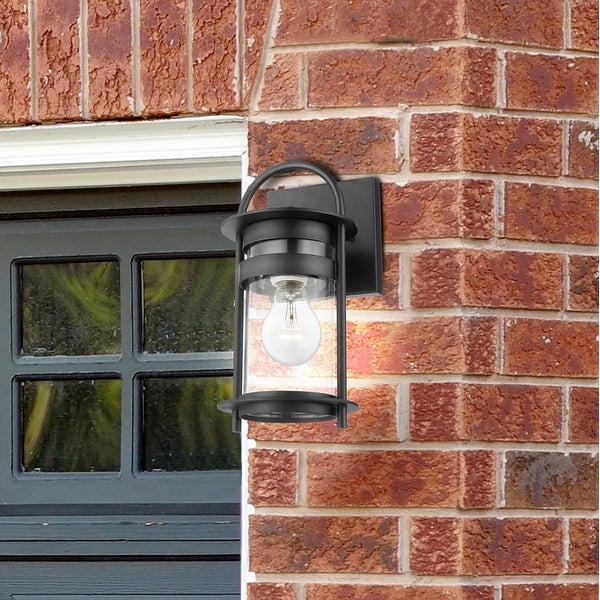 Bracer 1 Light Medium Wall Lantern Matte Black Finish with Clear Glass Shopping - The Best Deals on Outdoor Wall Lanterns | 39425083