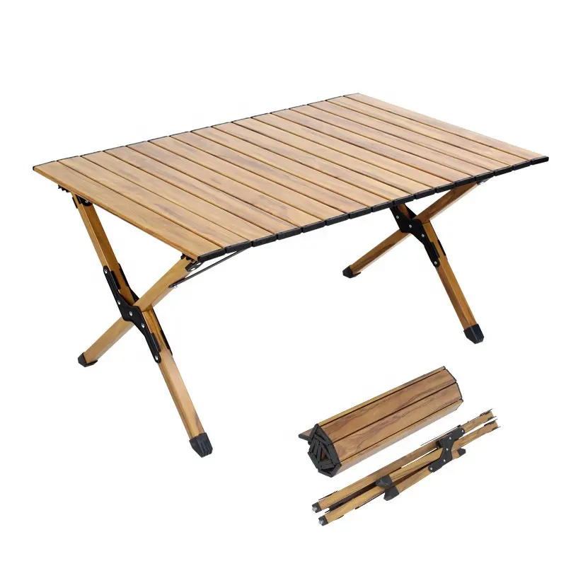 Outdoor Travel Picnic Egg Roll Lightweight Foldable Table Wood Portable Camping Aluminum Picnic Folding Table