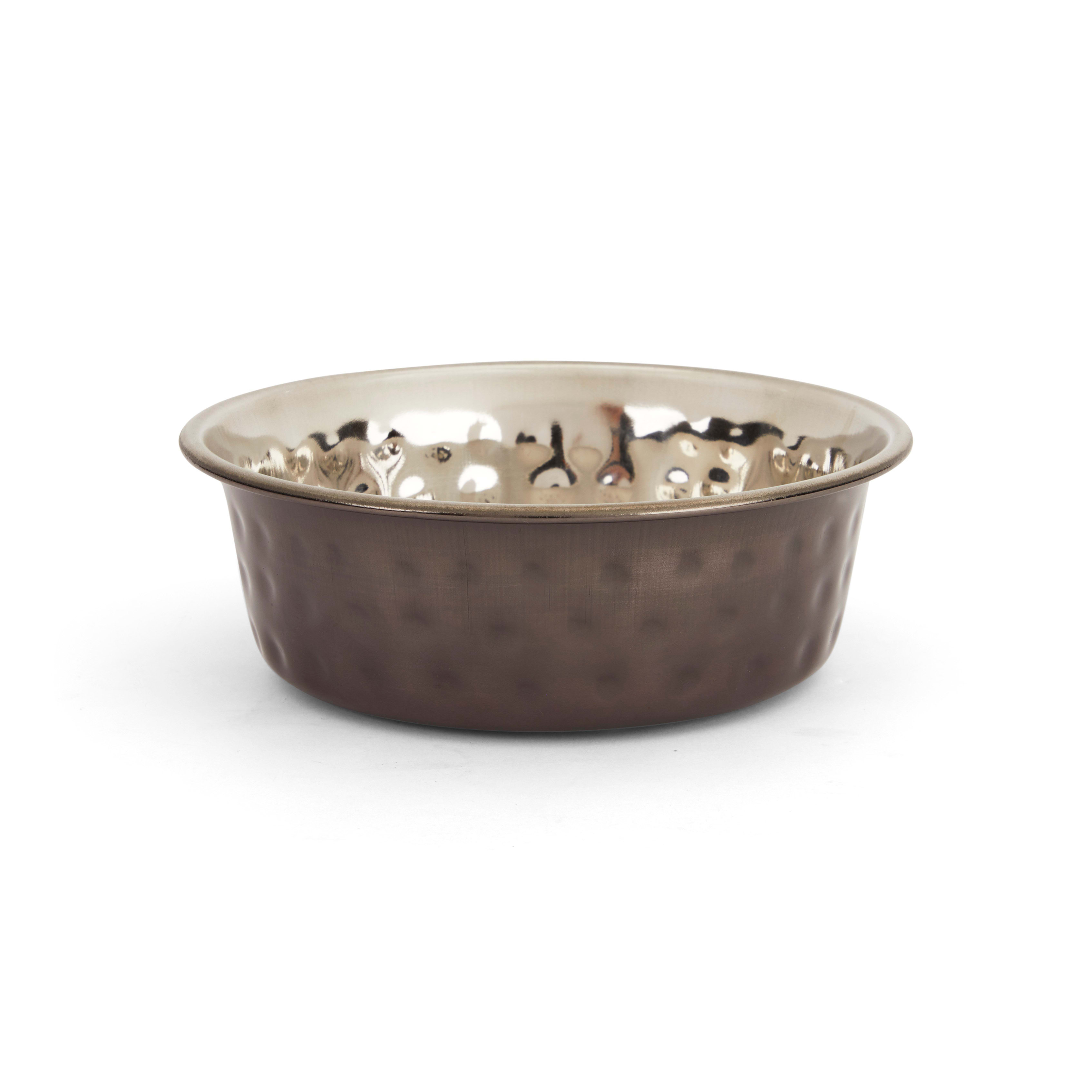 EveryYay Dining In Hammered Black Stainless-Steel Dog Bowl， 1.75 Cups