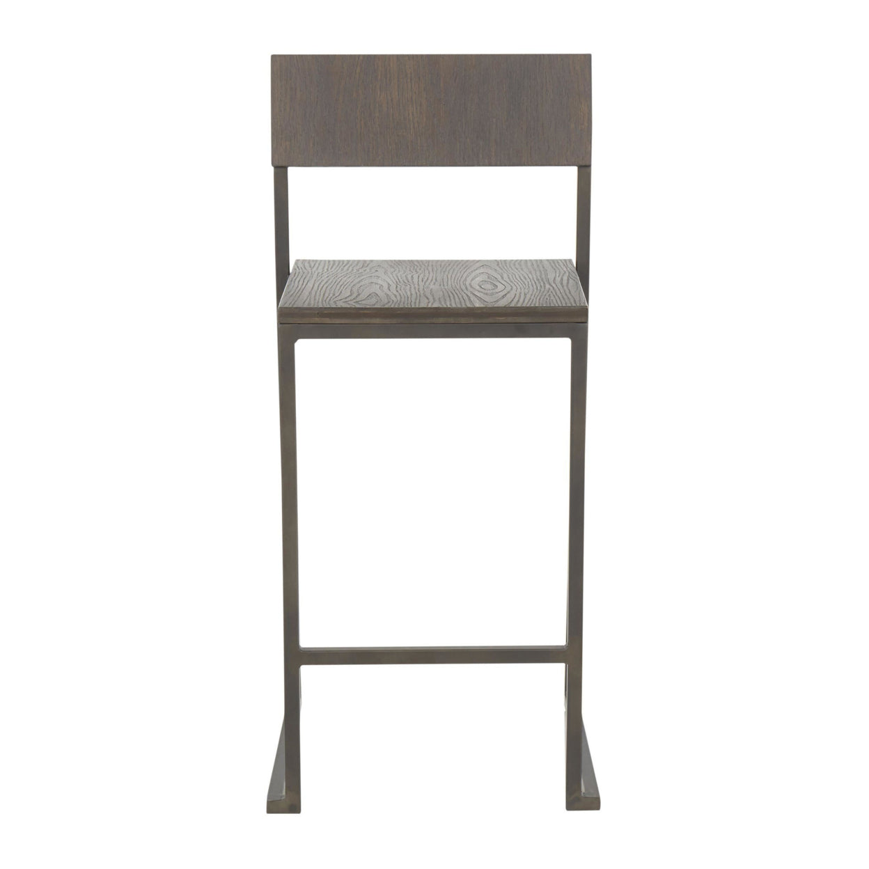 Industrial Fuji Counter Stool In Antique Metal And Espresso Wood-Pressed Grain Bamboo - Set Of 2