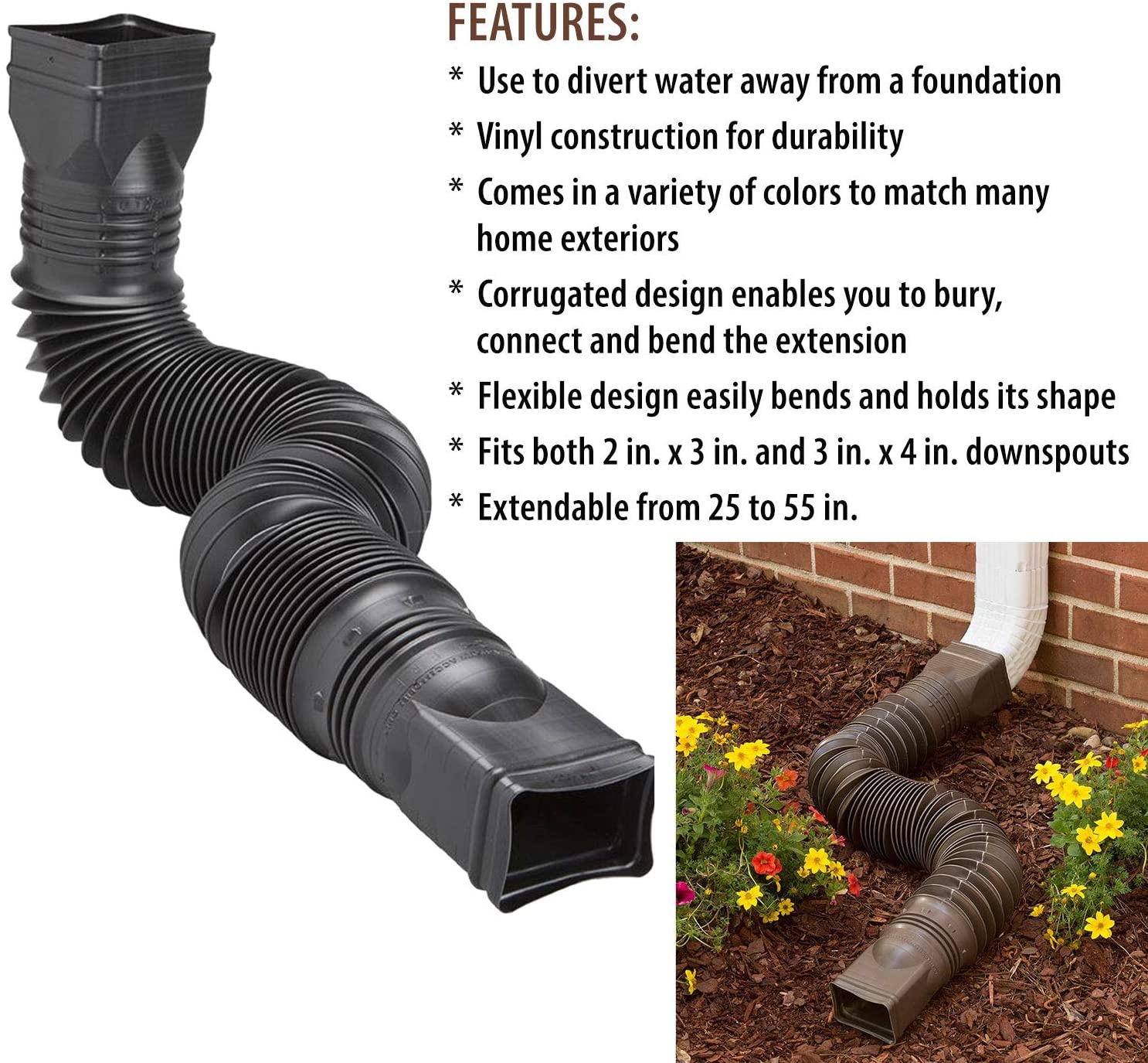 Amerimax 2-Pack Brown Flexible Downspout Extension Gutter Connector Rainwater Drainage