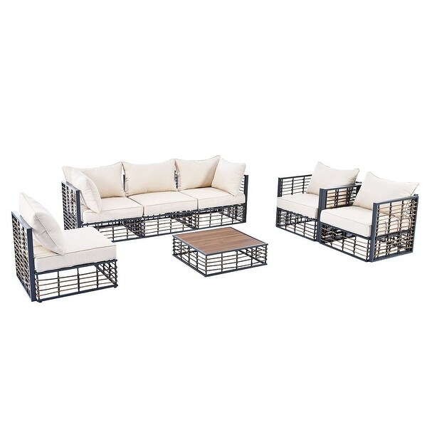 7 PCS Modern Outdoor Patio Furniture Set，Metal Sectional with Cushions