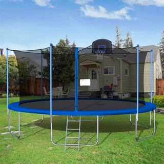 Nestfair 16 ft. Blue Round Outdoor Trampoline with Enclosure LW285S00003