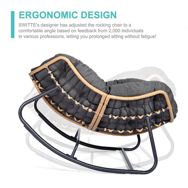 Outdoor Rocking Chair，Patio Egg Rocking Chair，Indoor Papasan Chair，Rattan Wicker Lounge Chair，Comfy Modern Royal Chair