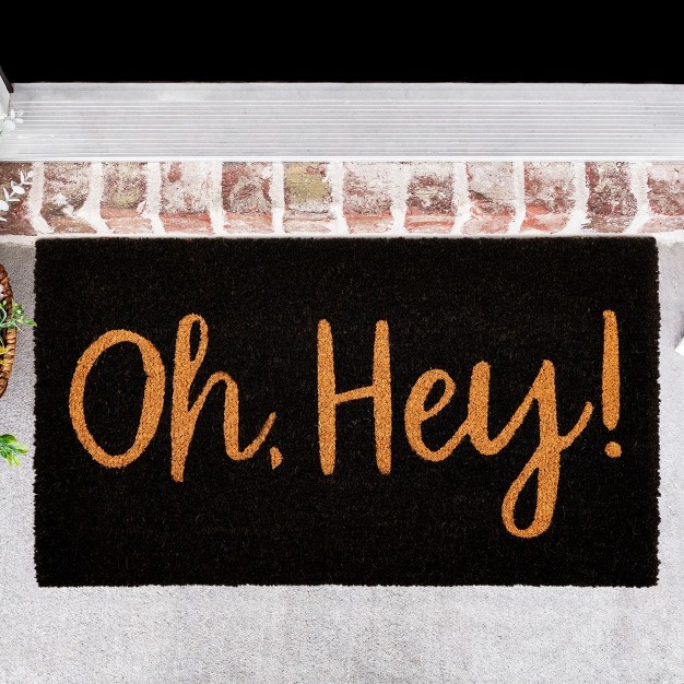 Juvale Oh Hey Natural Coco Coir Cute Welcome Door Mat For Front Door Home Decor Black 17 X 30 Inches