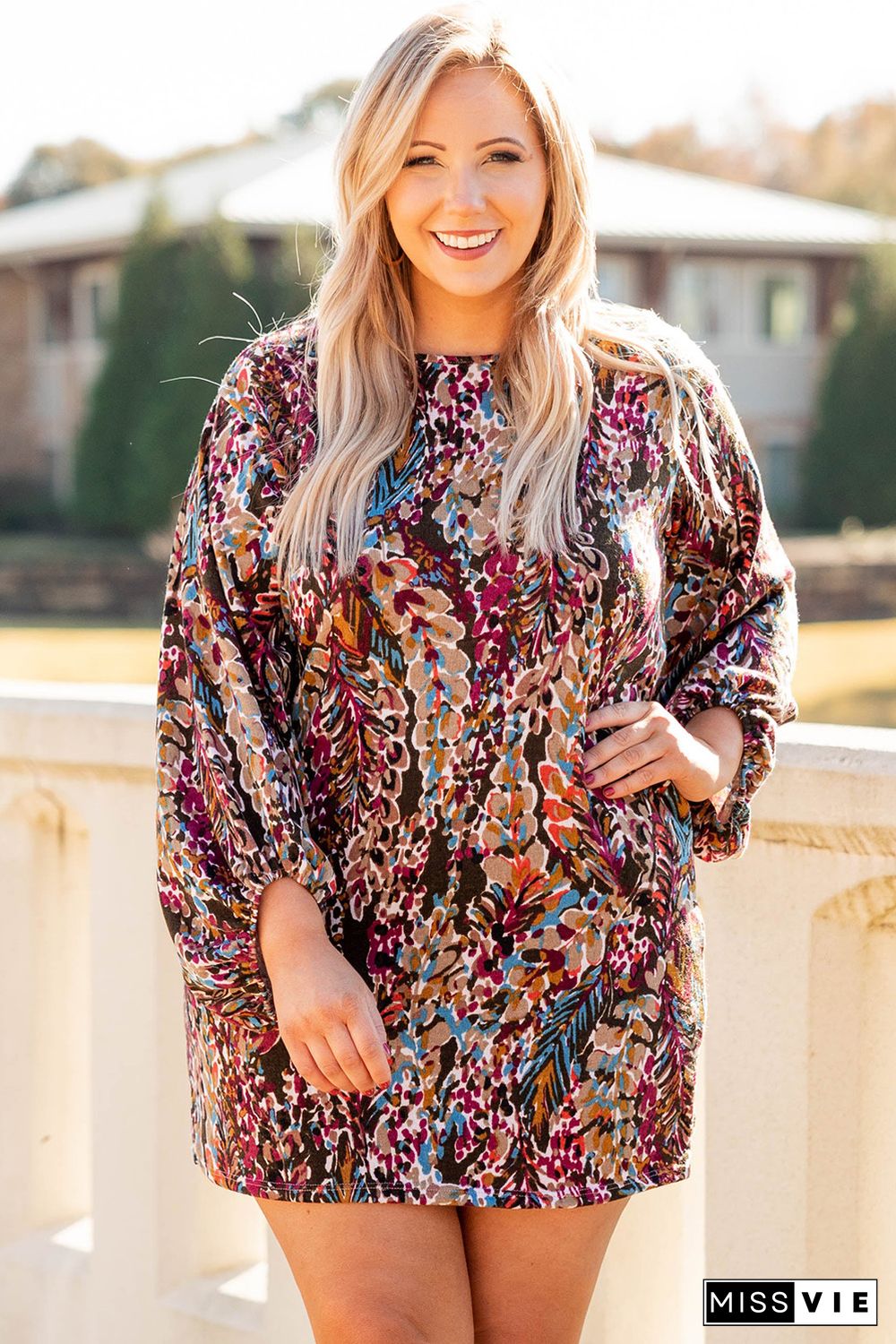 Plus Size Floral Print Mini Dress