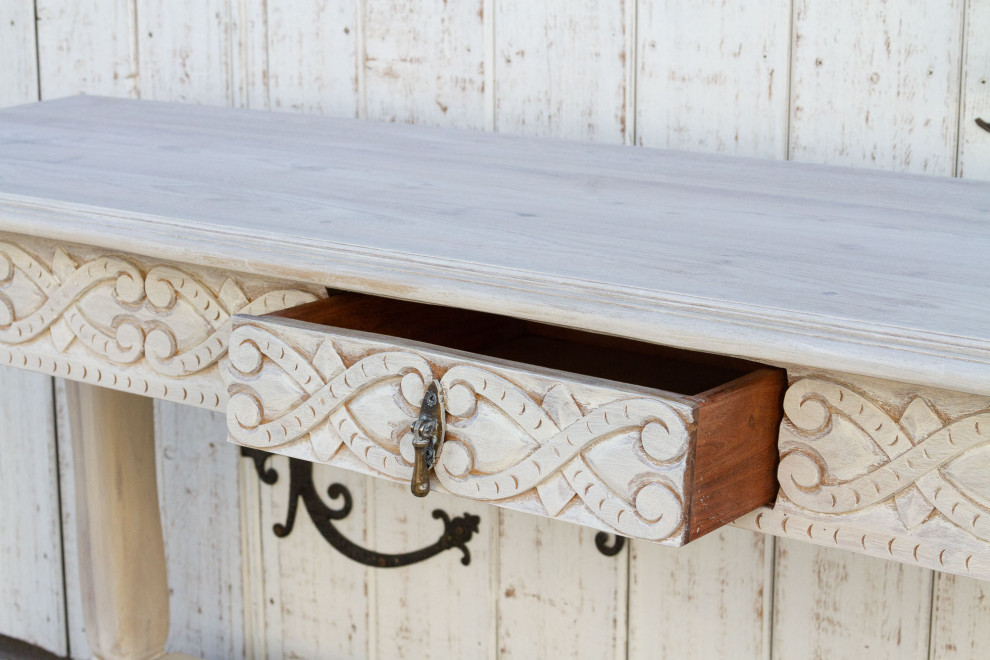 Bleached Wood Carved Tavern Console Table   French Country   Console Tables   by De cor  Houzz