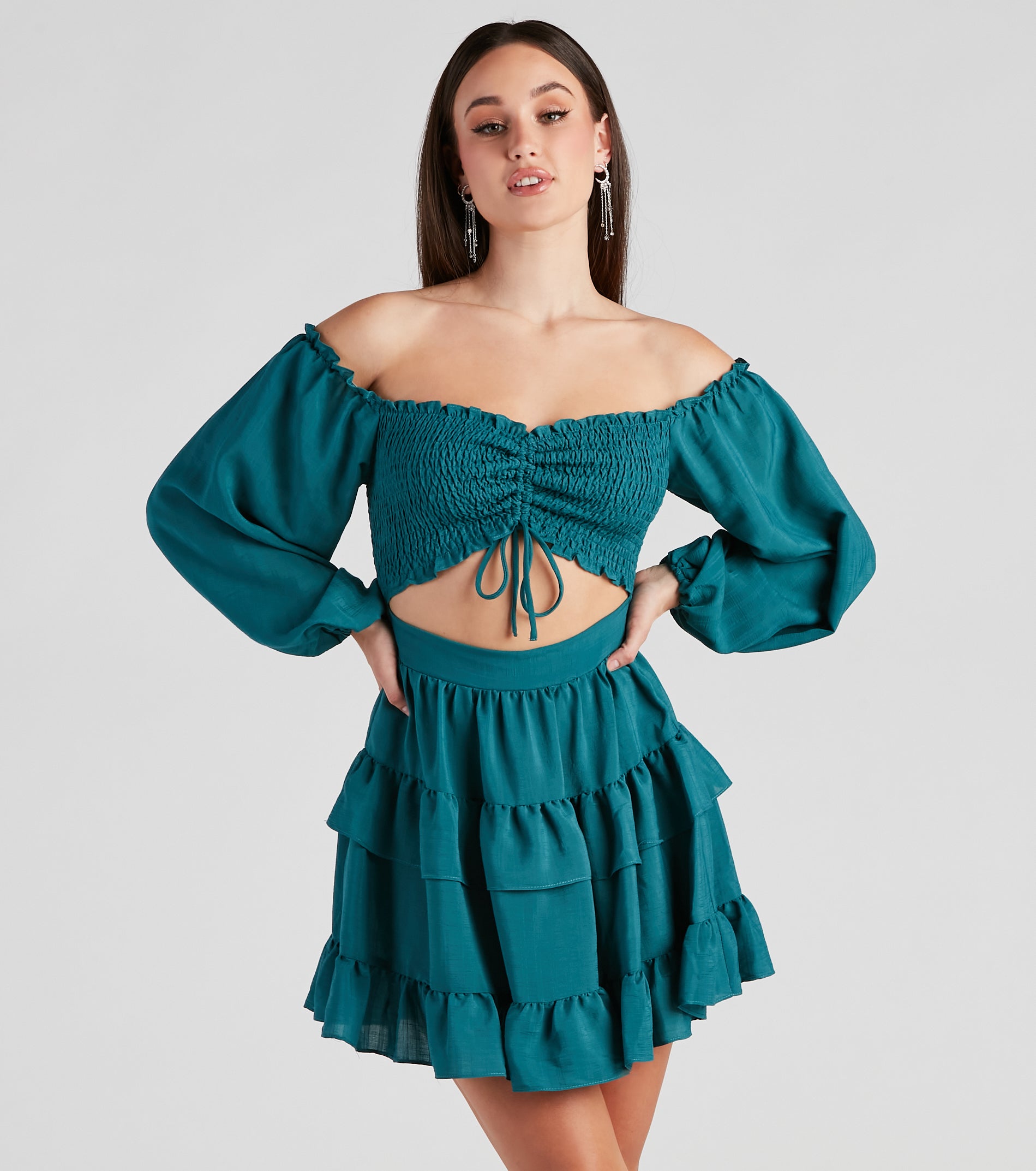 So Sweet Ruffled Cutout Skater Dress