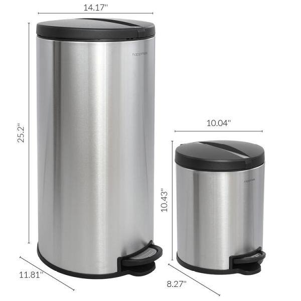 happimess Oscar Round 8 Gal. Stainless Steel Black Step-Open Trash Can with Free Mini Trash Can HPM1003B