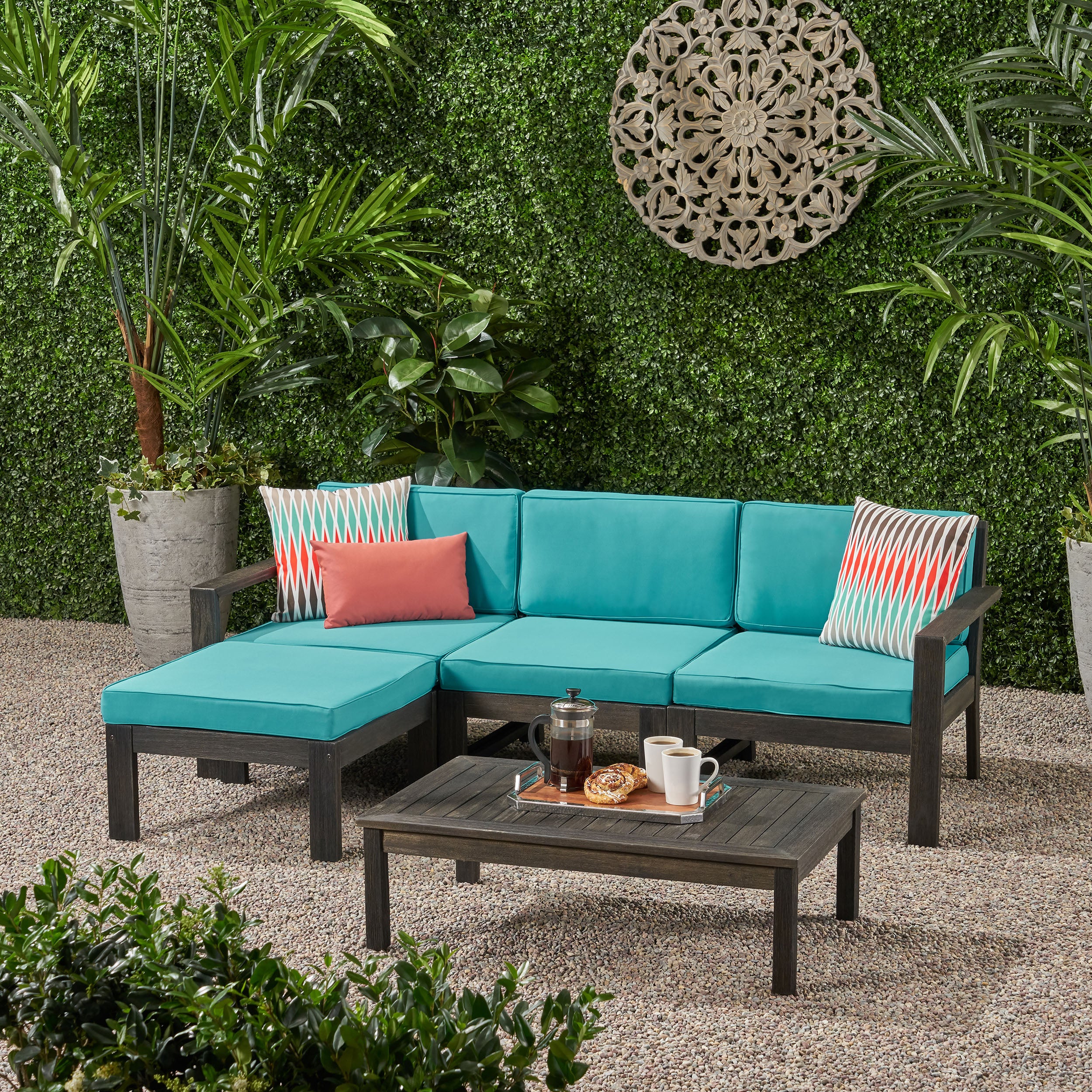 Makayla Ana Outdoor 3 Seater Acacia Wood Sofa Sectional with Cushions