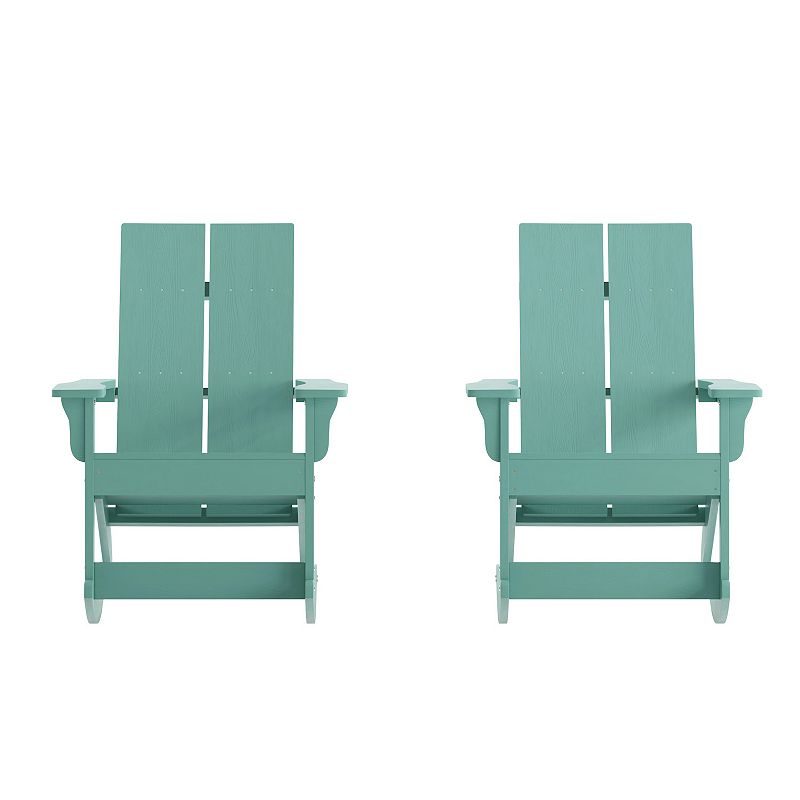 Emma and Oliver Set of 2 Modern All-Weather Poly Resin Adirondack Rocking Chairs for Indoor/Outdoor Use