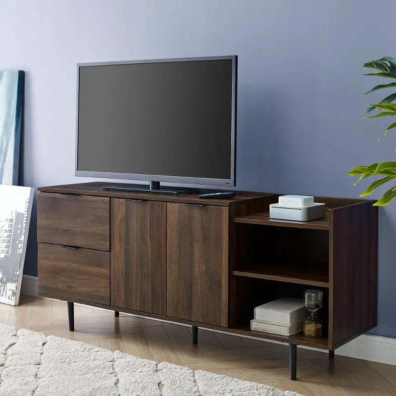 Lincoln Dark Walnut 58 Modern Storage TV Stand - Walker Edison