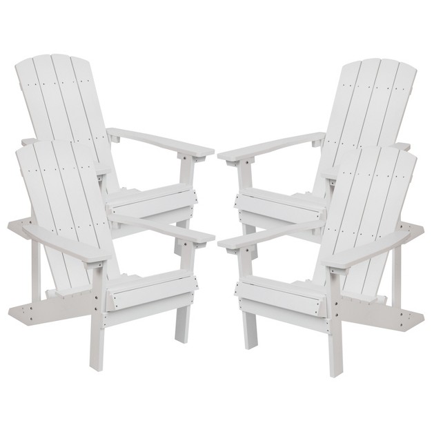 Merrick Lane Set Of 4 All weather Poly Resin Wood Adirondack Chairs In White