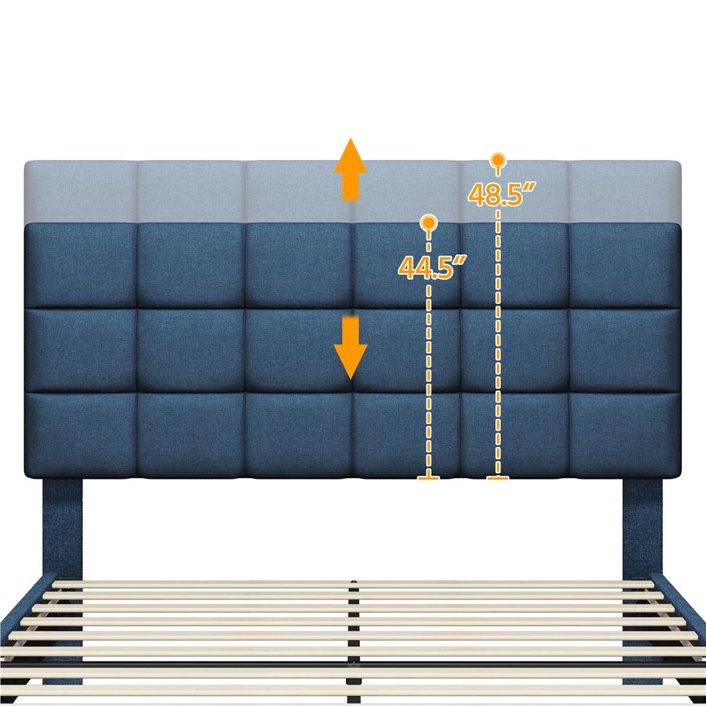 Easyfashion Modern Platform Bed with Wooden Support Slats and Tufted Headboard Navy Blue Full  Crowdfused