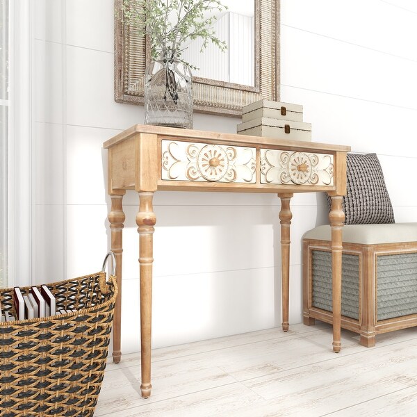 Brown Wood Farmhouse Console Table 33 x 36 x 16