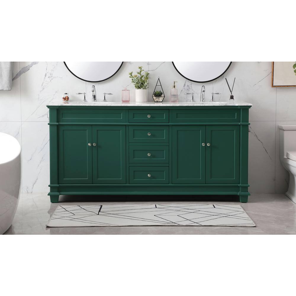 Timeless Home 72 in. W x 21.5 in. D x 35 in. H Double Bathroom Vanity in Green with White Marble TH100072DGN