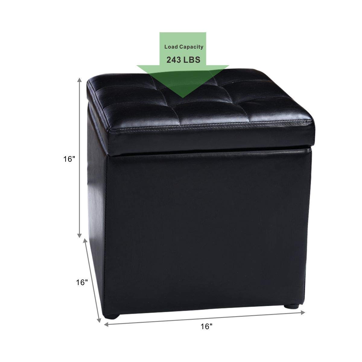 Giantex 16'' Cube Ottoman Pouffe Storage Box Lounge Seat Footstools W/ Hinge Top and Bottom