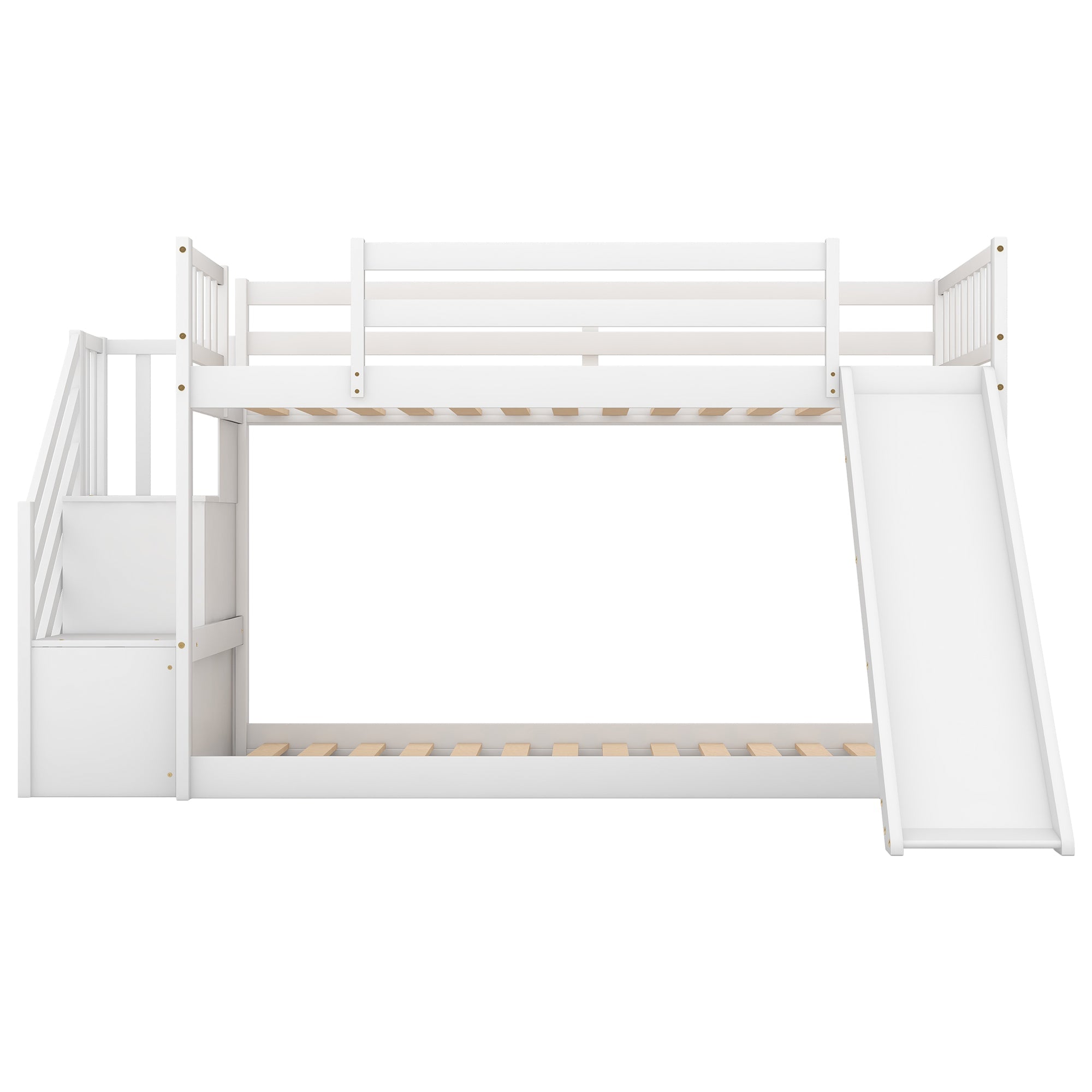 Euroco Twin over Twin Bunk Bed with Slide and Stairway for Kids' Room, White