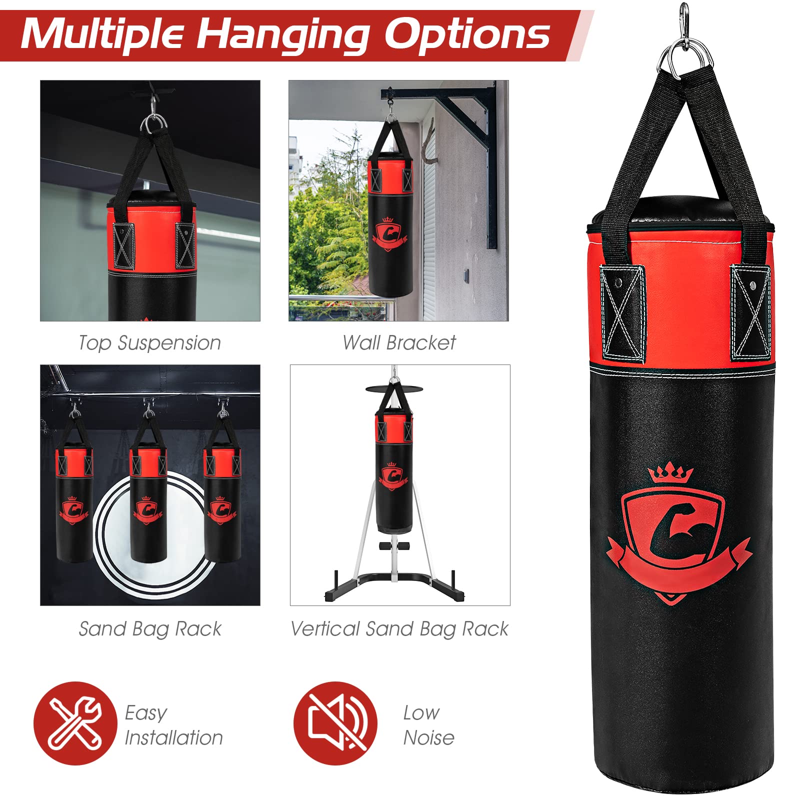 Costzon Kids Hanging Punching Bag Set, 6 PCS Filled 4-Tier PVC Boxing Set