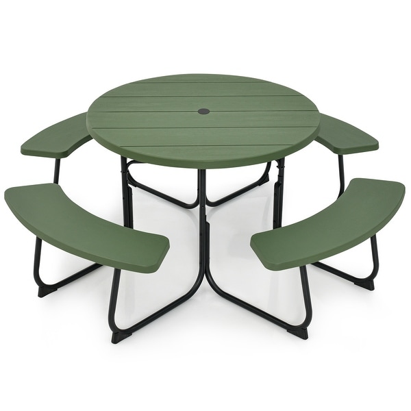 Costway Outdoor 8person Round Picnic Table Bench Set with 4 Benches and