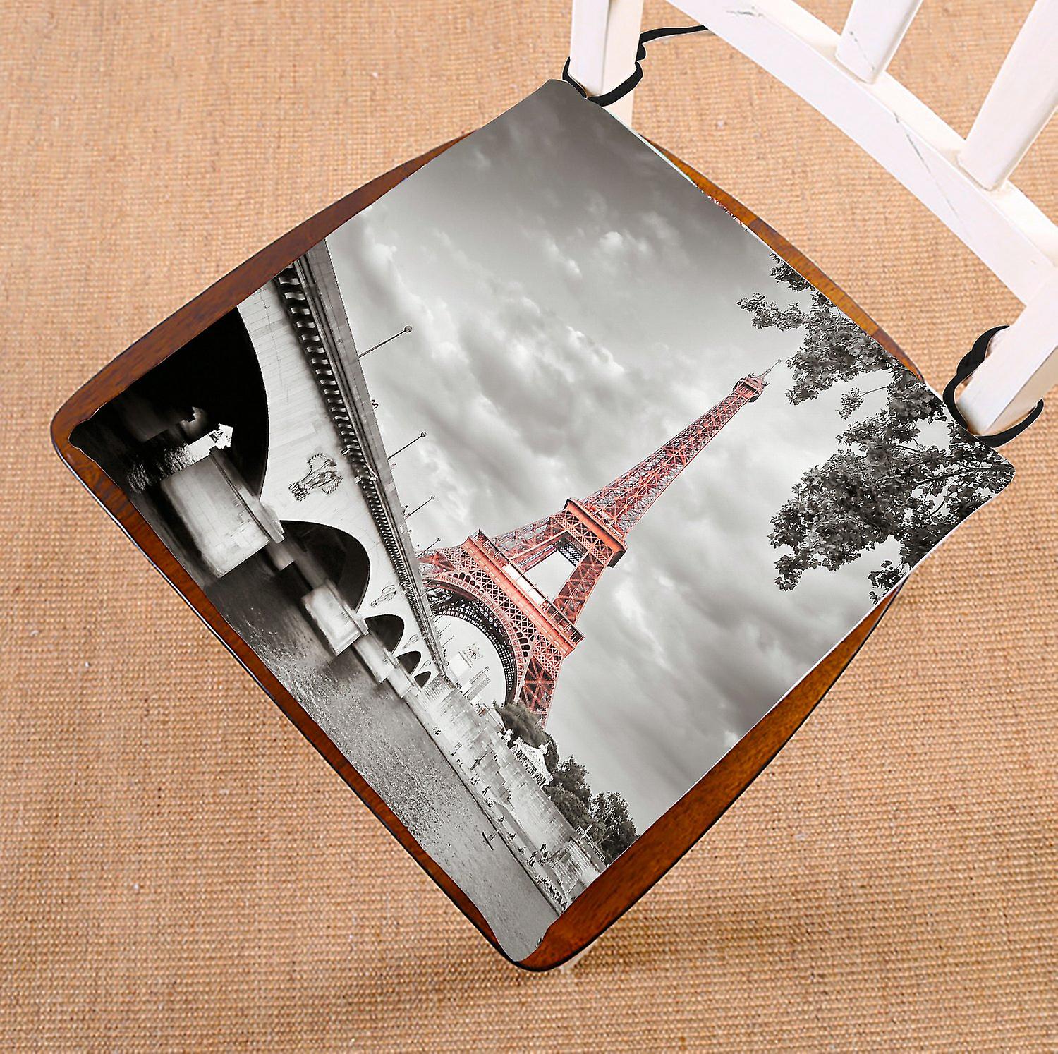 Cityscape Chair Pad， View Of Paris Eiffel Tower In Monochrome Style Seat Cushion Chair Cushion Floor Cushion 40x40 Cm