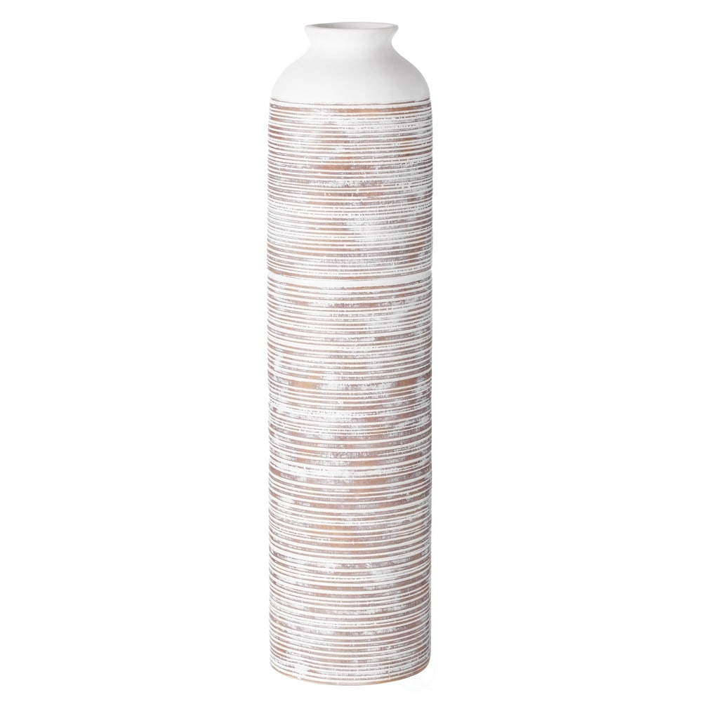 Modern Ribbed Trumpet Style Designed Table Vase  Ceramic White