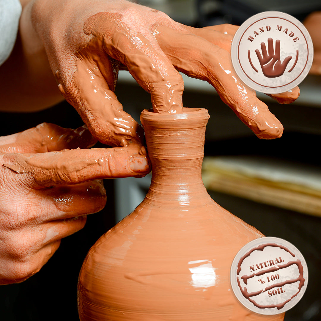 Handmade Clay Water Jar， LEAD-FREE Unglazed Terracotta Pitcher， Traditional Earthenware Jug， Clay Water Pot for Drinking