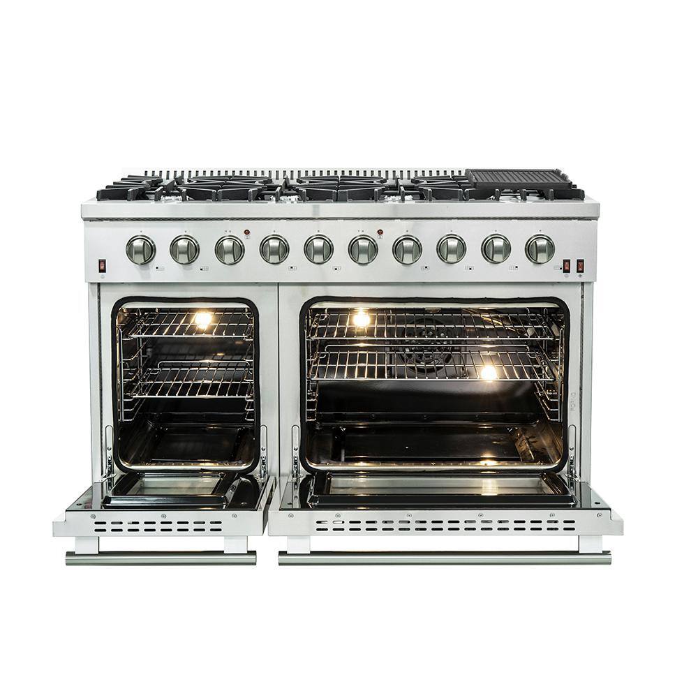 Forno 48 in. 6.58 cu. ft. Capacity Professional Freestanding Double Oven Gas Range with 8 Italian Burners in Stainless Steel FFSGS6244-48