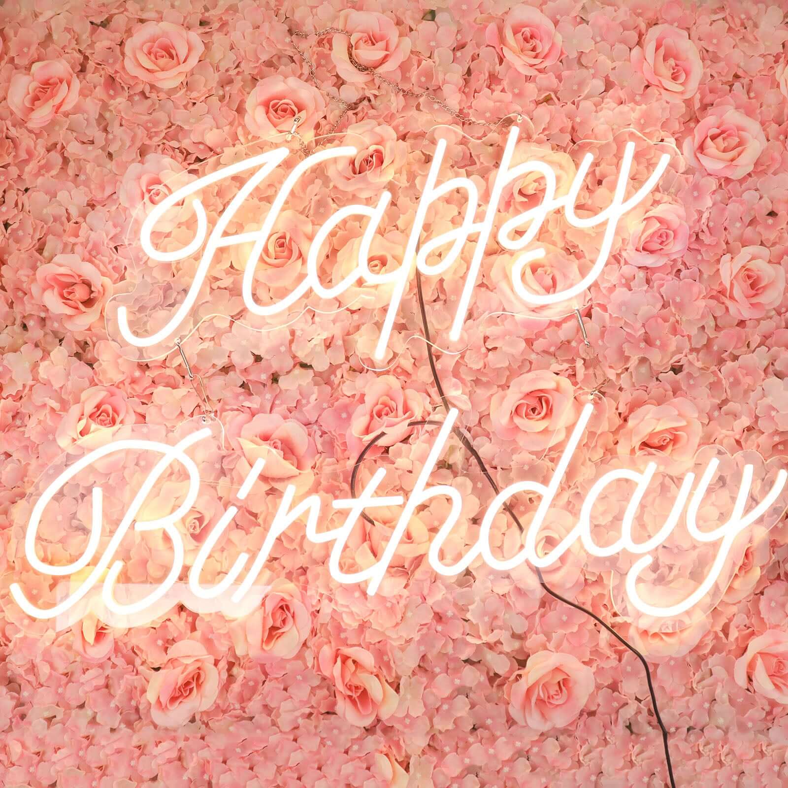 Happy Birthday Neon Light Sign, LED Reusable Wall Décor Lights With 5ft Hanging Chain 32