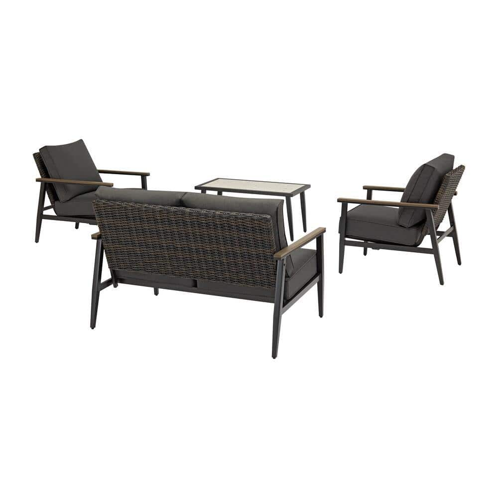 Hampton Bay Rivenhall 4-Piece Metal Outdoor Patio Conversation Set with Dark Grey Cushions 505.0581.000