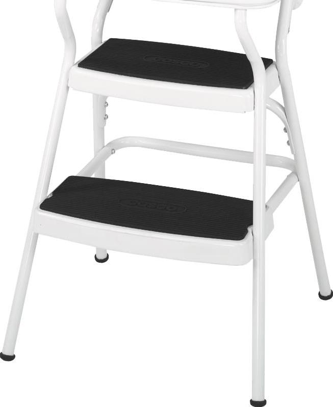 COSCO Stylaire Retro Chair + Step Stool with flip-up seat (white， one pack)