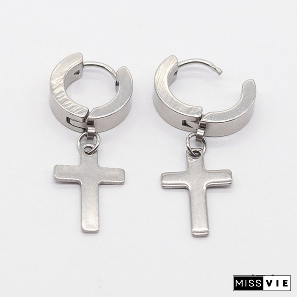 New Rock Stainless Steel Cross Earrings Anti-allergy Punk Jewelry Gift Unisex Fashion Personality Earrings