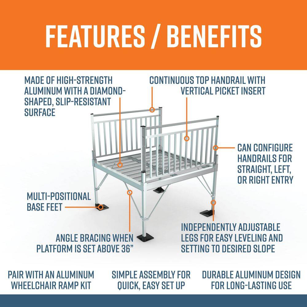 EZ-ACCESS PATHWAY 3G 5 ft. x 5 ft. Expanded Aluminum Platform with Vertical Picket Handrails P3G SPFEM55VP