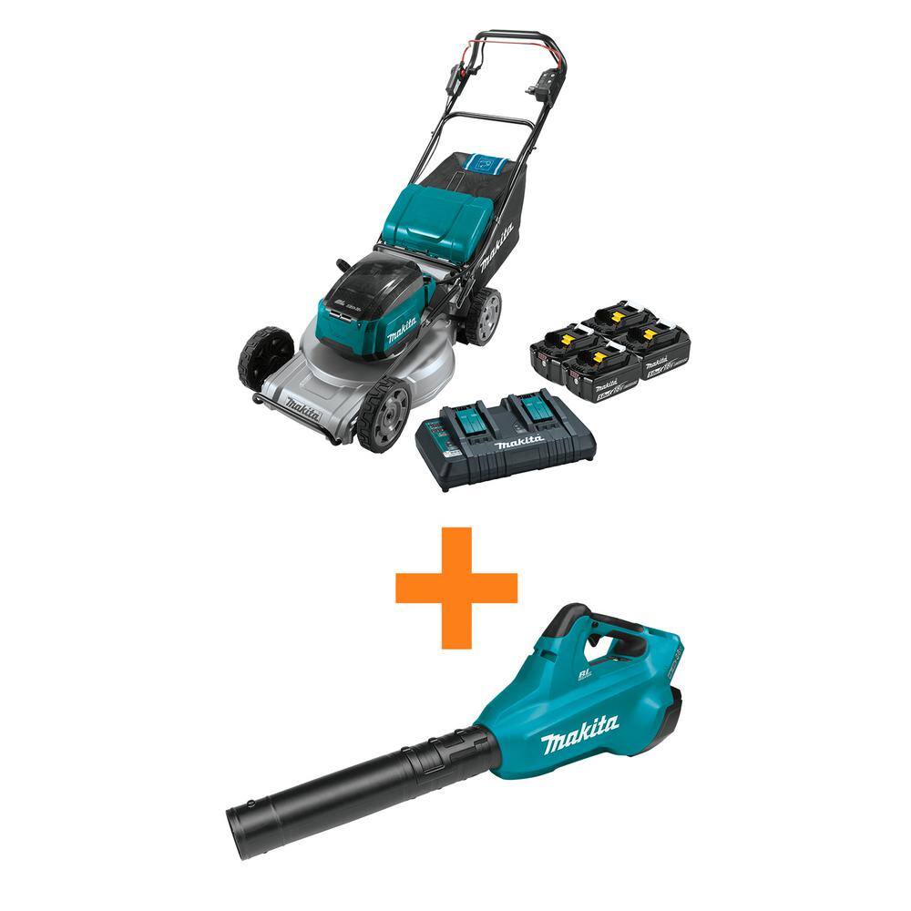 Makita 21 in. 18V X2 (36V) LXT Brushless Walk Behind Self-Propelled Lawn Mower Kit (5.0Ah) with bonus 18V X2 (36V) LXT Blower XML09PT1-XBU02Z