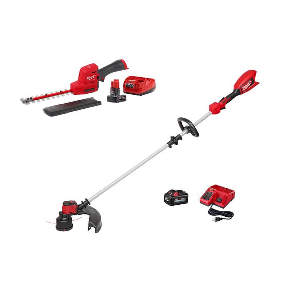 Milwaukee M12 FUEL 8 in 12V LithiumIon Brushless Cordless Hedge Trimmer Kit and M18 Brushless String Trimmer Combo Kit