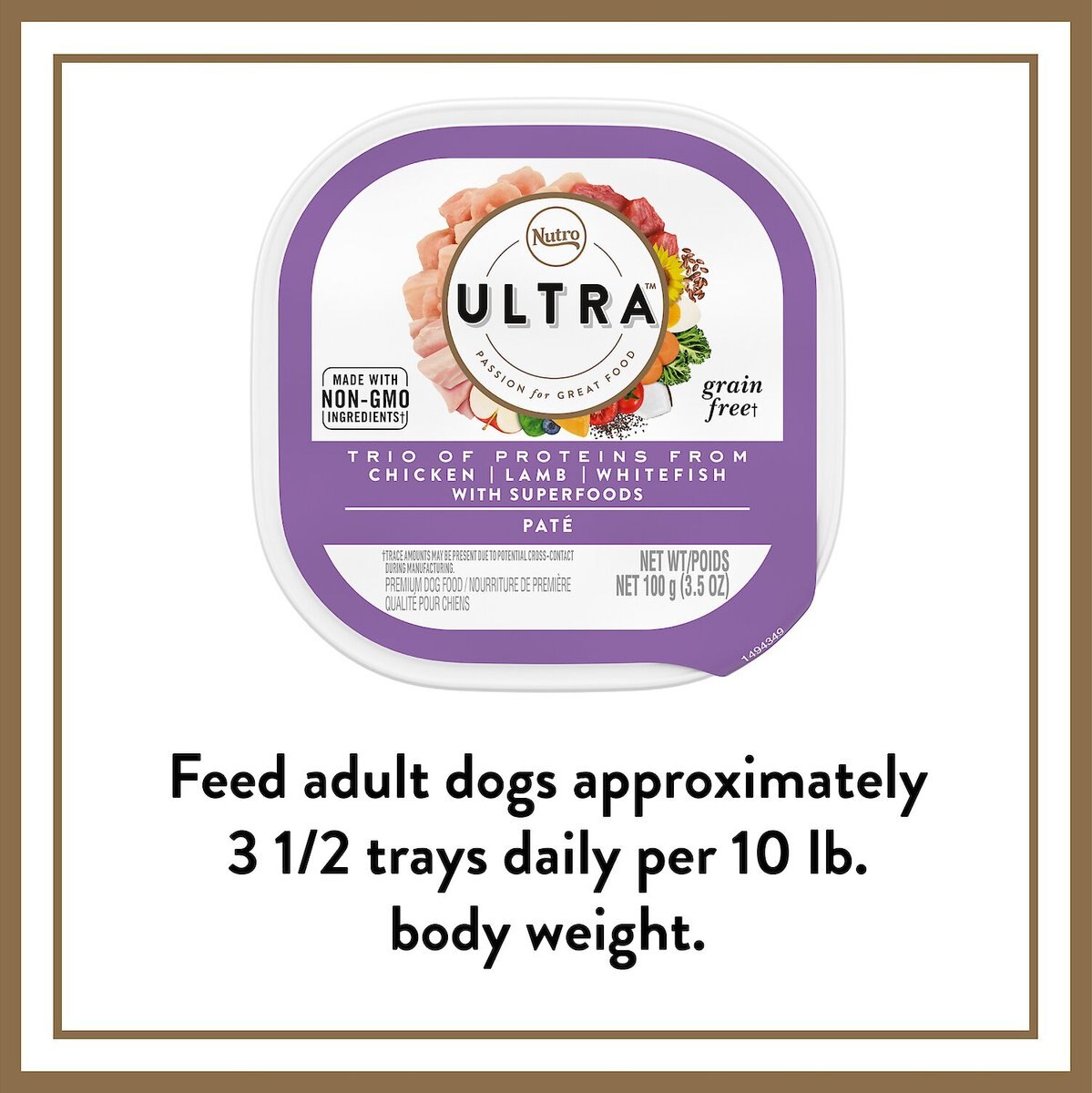 Nutro Ultra Grain-Free Trio Protein Chicken， Lamb and Whitefish Pate with Superfoods Adult Wet Dog Food Trays