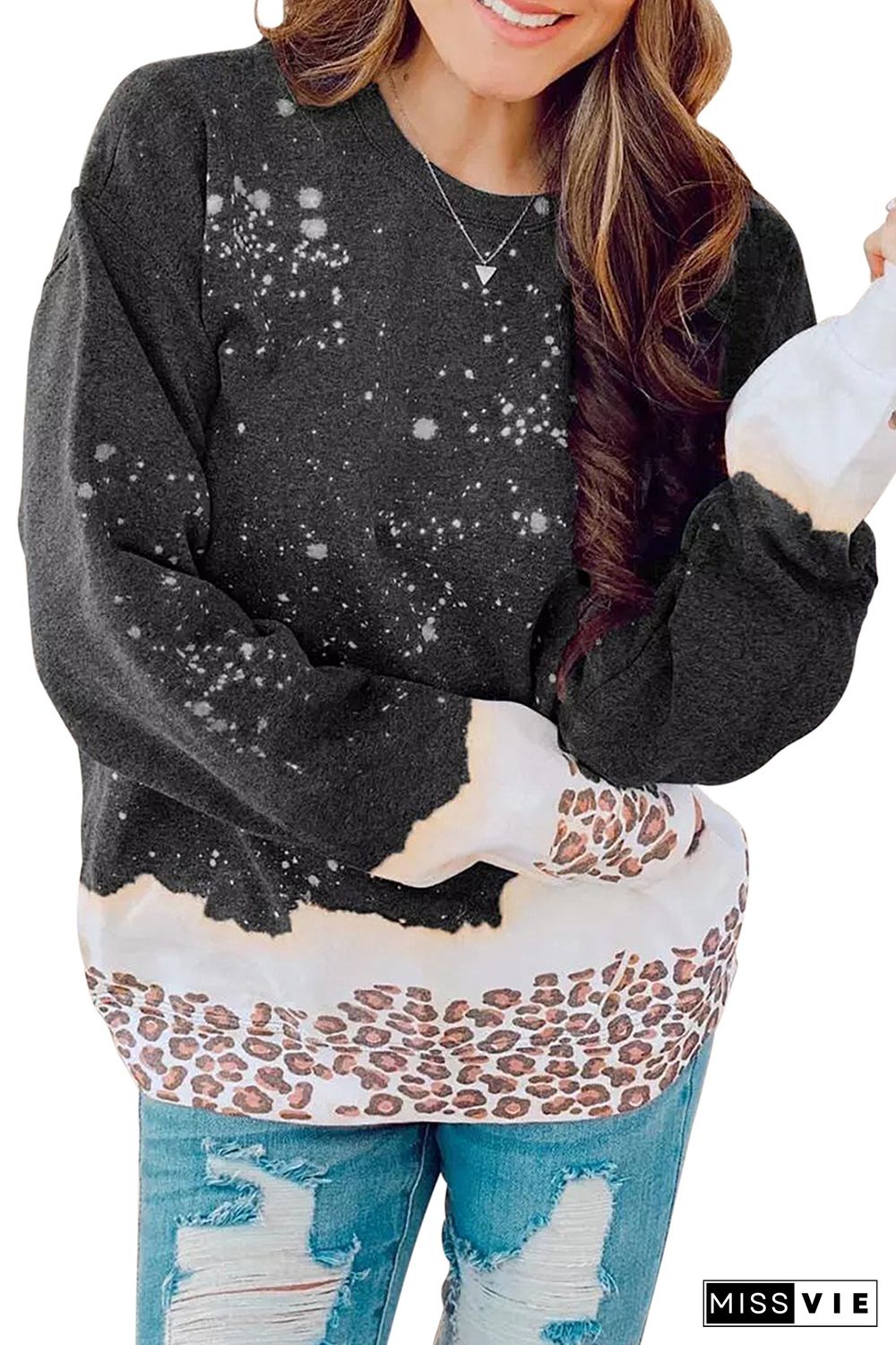 Black Leopard Bleached Pullover Sweatshirt